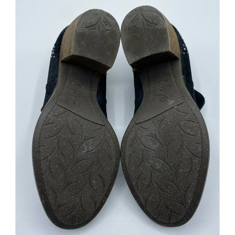 Naya Valerie Black Suede Silver Studded Bootie Stacked Heels Anthropologie - Picture 7 of 8